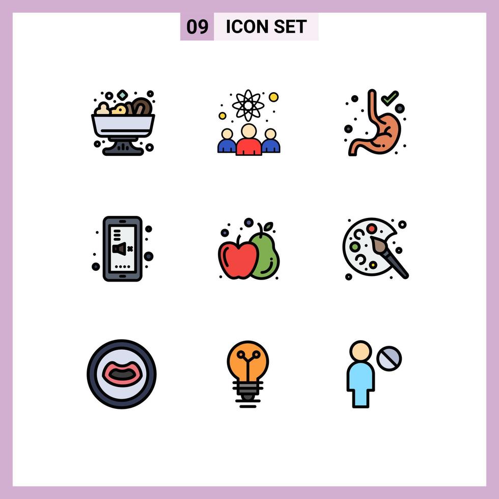 Filledline Flat Color Pack of 9 Universal Symbols of color food gastroenterology agriculture phone Editable Vector Design Elements
