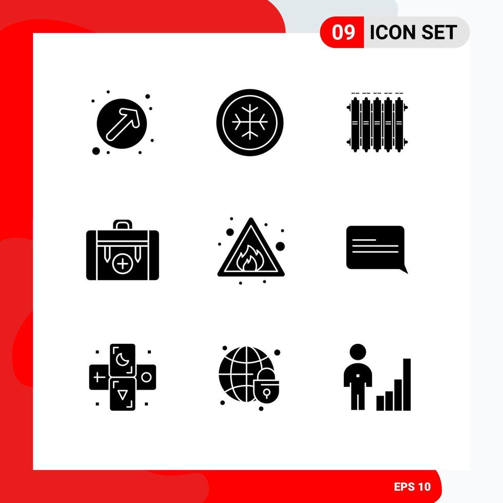 Set of 9 Modern UI Icons Symbols Signs for alert hiking heating health bag Editable Vector Design Elements