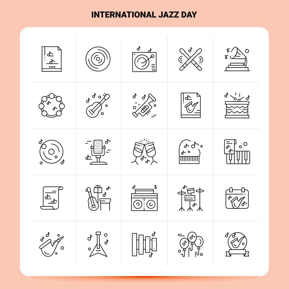 OutLine 25 International Jazz Day Icon set Vector Line Style Design Black Icons Set Linear pictogram pack Web and Mobile Business ideas design Vector Illustration