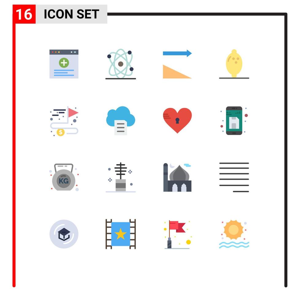 Set of 16 Vector Flat Colors on Grid for data goal sorting complete accomplish Editable Pack of Creative Vector Design Elements