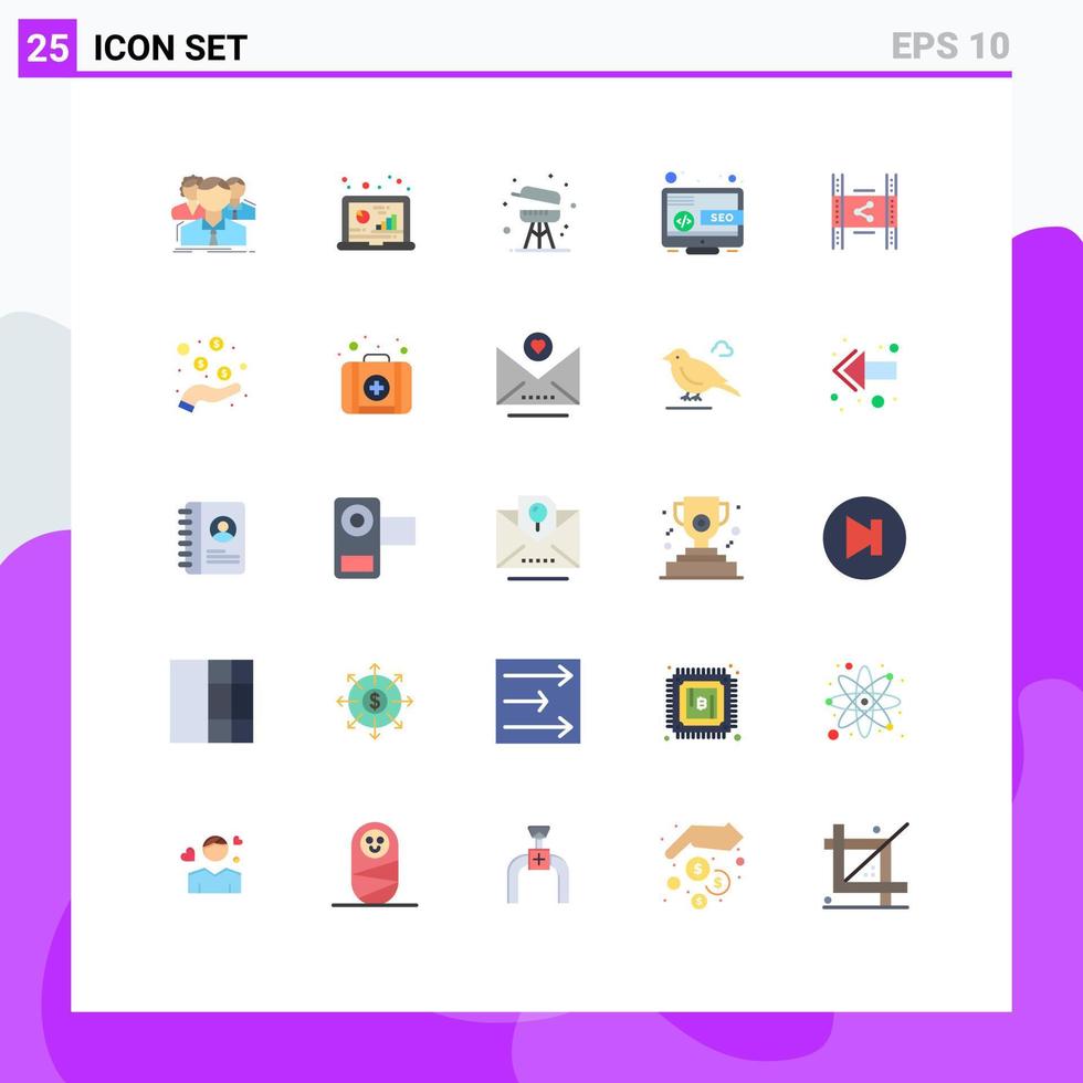 conjunto de 25 iconos modernos de la interfaz de usuario signos de símbolos para la comercialización de equipos de escritorio de datos seo elementos de diseño vectorial editables vector