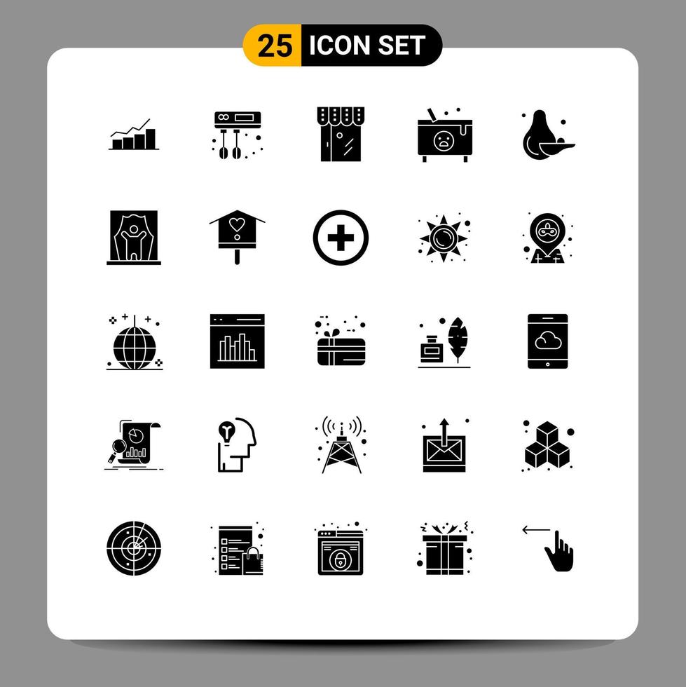 Solid Glyph Pack of 25 Universal Symbols of halloween death mixer cauldron shop Editable Vector Design Elements