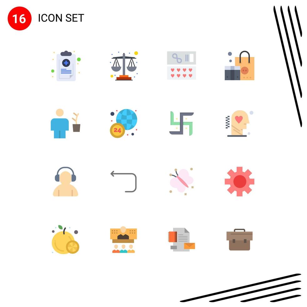 User Interface Pack of 16 Basic Flat Colors of human avatar gift marketing branding Editable Pack of Creative Vector Design Elements