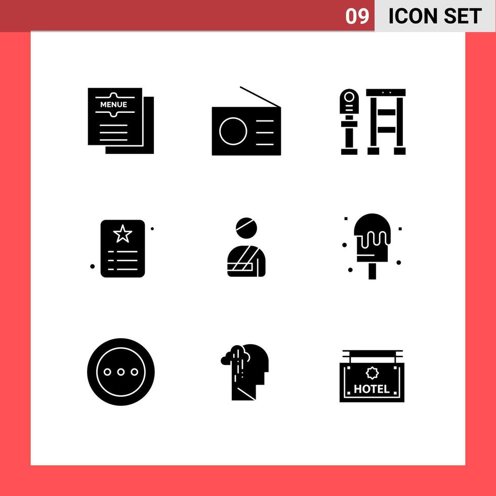 Pictogram Set of 9 Simple Solid Glyphs of identity id card technology id stop Editable Vector Design Elements