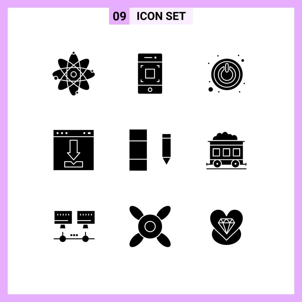 Modern Set of 9 Solid Glyphs Pictograph of column interface technology download arrows Editable Vector Design Elements