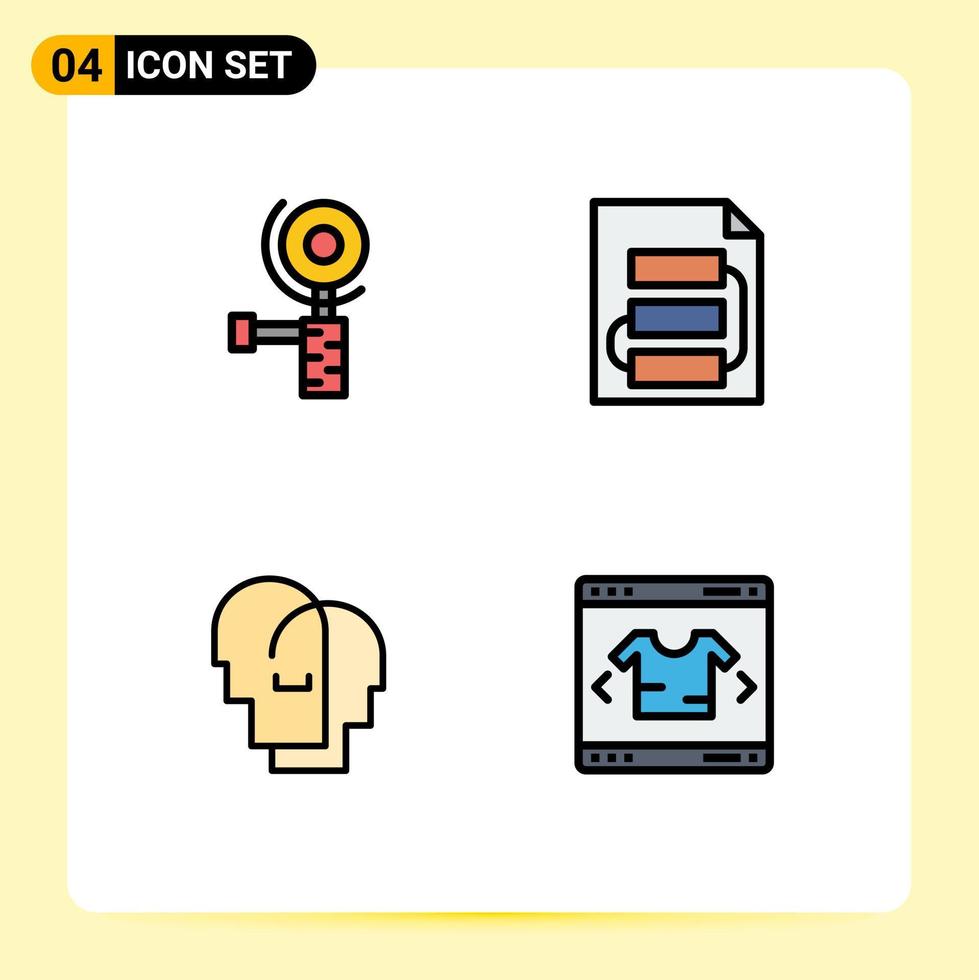 grupo de 4 signos y símbolos de colores planos de línea rellena para la construcción de sentimientos de estrategia de documentos humanos elementos de diseño de vectores editables