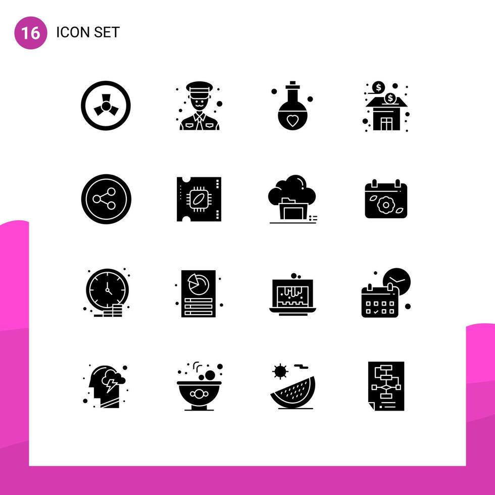 Pictogram Set of 16 Simple Solid Glyphs of social media stock passion fund business Editable Vector Design Elements