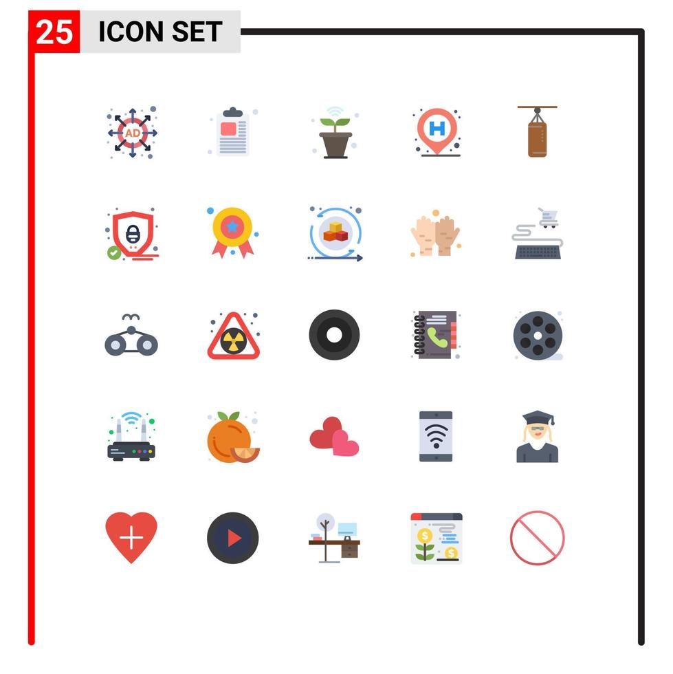 Modern Set of 25 Flat Colors and symbols such as punchbag bag nature sign location Editable Vector Design Elements