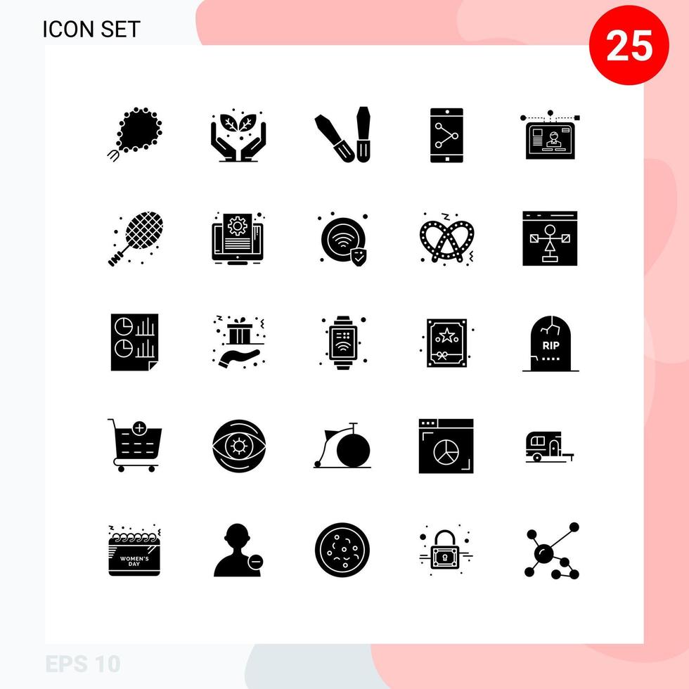 Pack of 25 creative Solid Glyphs of design user mechanic website mobile application Editable Vector Design Elements