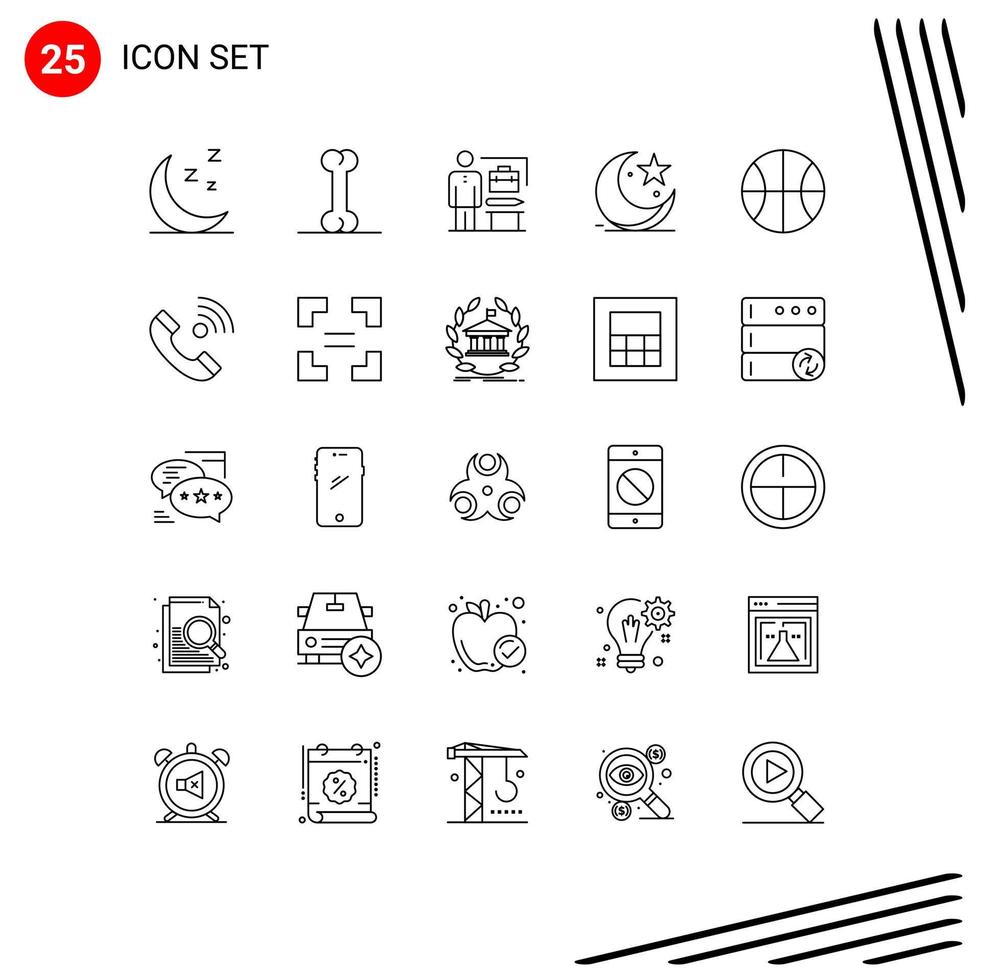 User Interface Pack of 25 Basic Lines of call set businessman basic celebration Editable Vector Design Elements