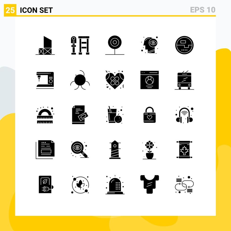 User Interface Pack of 25 Basic Solid Glyphs of eye view mind stop human food Editable Vector Design Elements