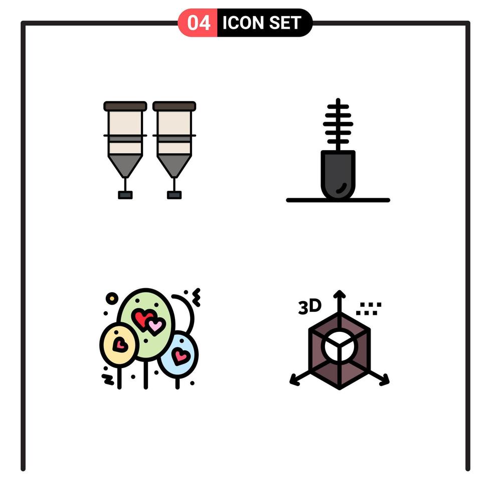 Modern Set of 4 Filledline Flat Colors Pictograph of blood balloon syringe clothing love Editable Vector Design Elements