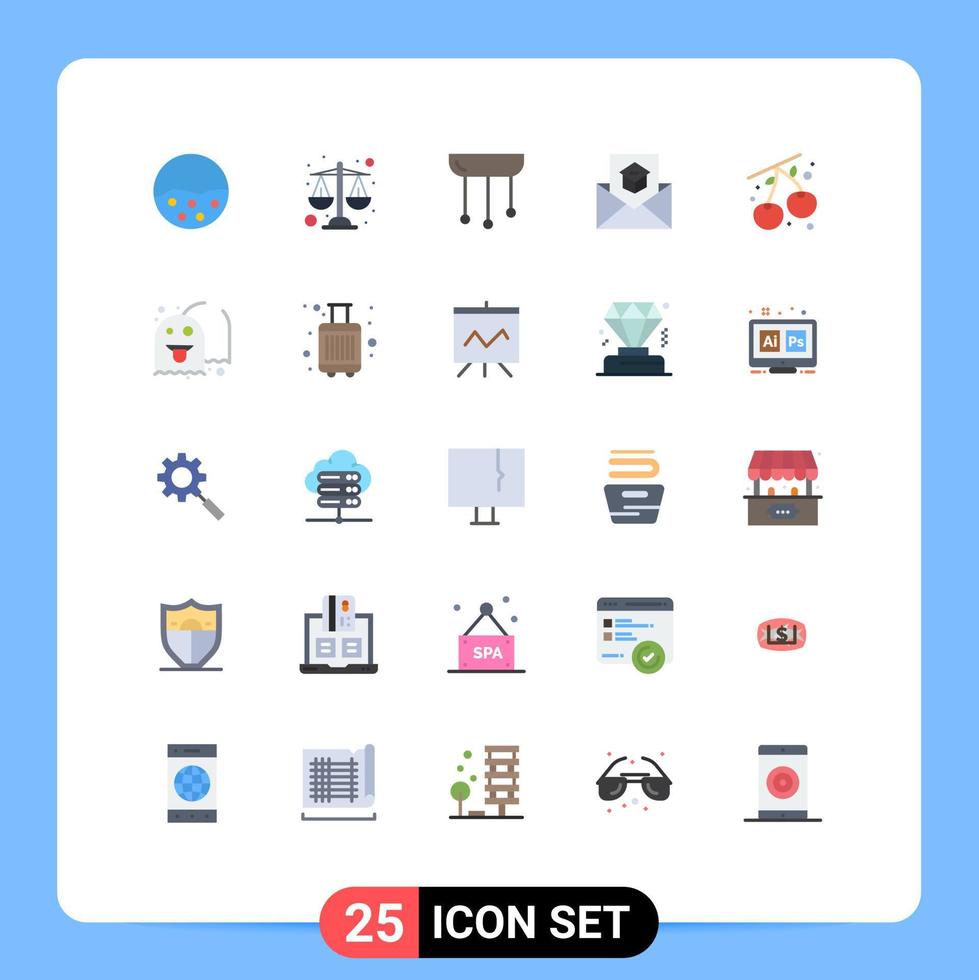 Pack of 25 Modern Flat Colors Signs and Symbols for Web Print Media such as letter email chandelier education light Editable Vector Design Elements