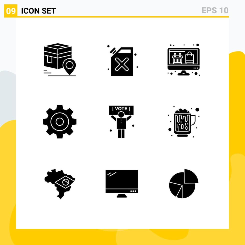 9 Thematic Vector Solid Glyphs and Editable Symbols of politics campaign computer drawing create Editable Vector Design Elements
