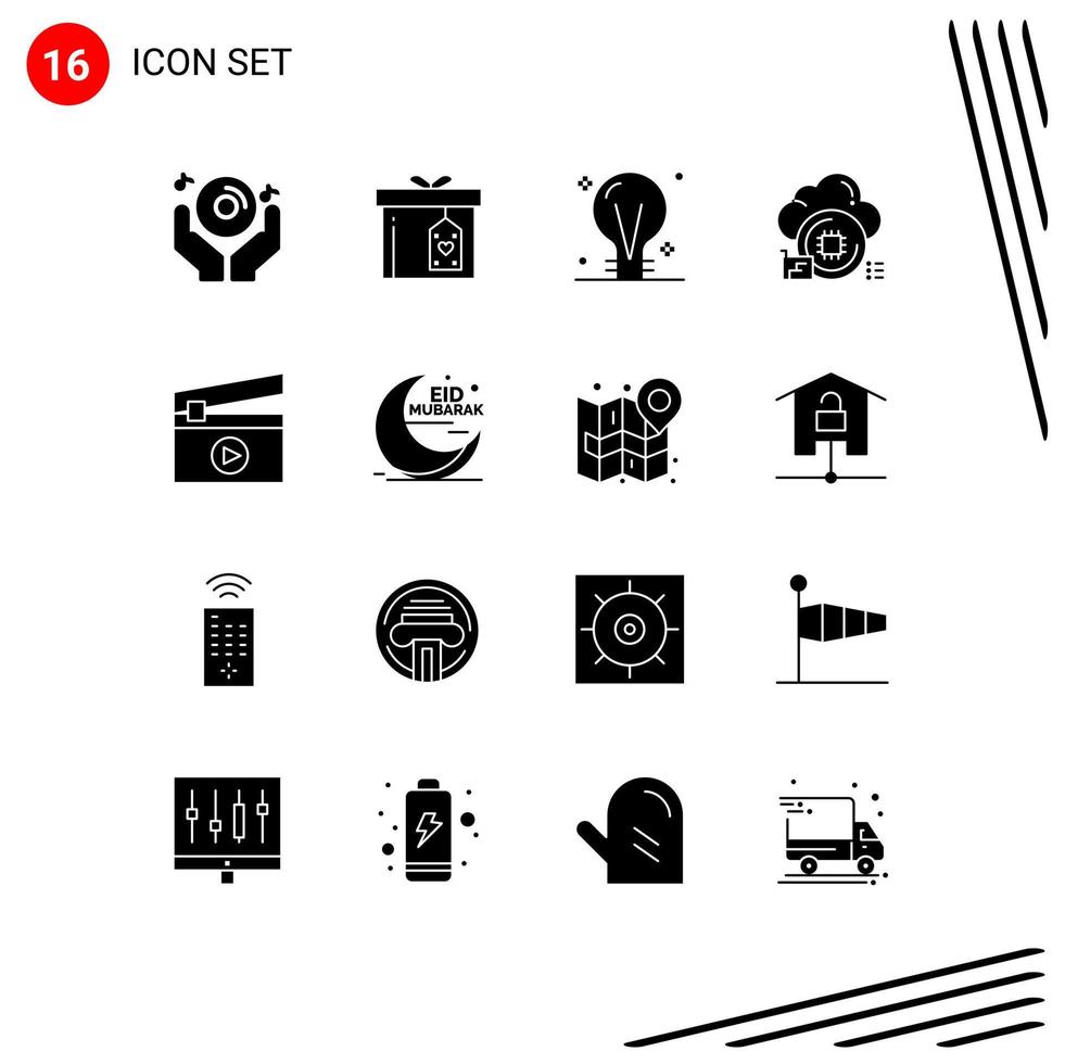 Universal Icon Symbols Group of 16 Modern Solid Glyphs of data processor delivery cloud electric Editable Vector Design Elements