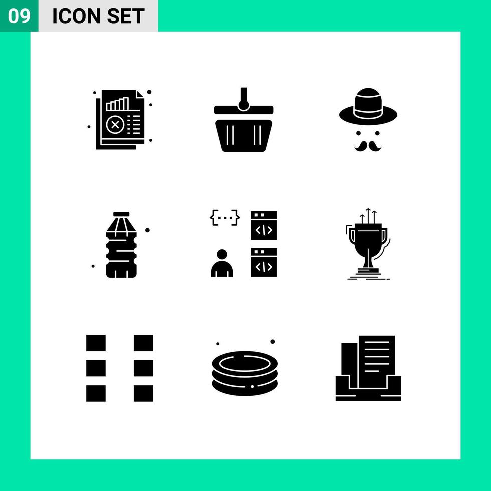 Set of 9 Vector Solid Glyphs on Grid for app food spring drink fathers Editable Vector Design Elements