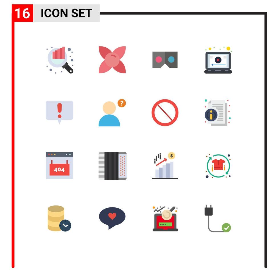 16 iconos creativos signos y símbolos modernos de pantalla de gafas de alerta de conversación paquete editable en línea de elementos de diseño de vectores creativos