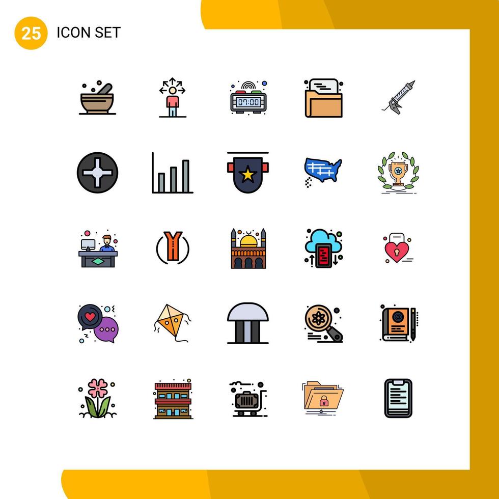 25 interfaz de usuario línea llena paquete de color plano de signos y símbolos modernos de pistola de construcción carpeta de sellador de reloj digital elementos de diseño vectorial editables vector