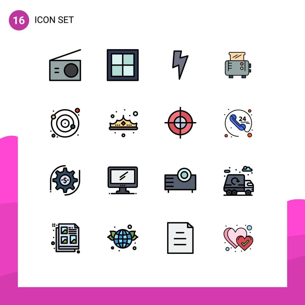 Modern Set of 16 Flat Color Filled Lines and symbols such as orbit orbit room toaster toast Editable Creative Vector Design Elements