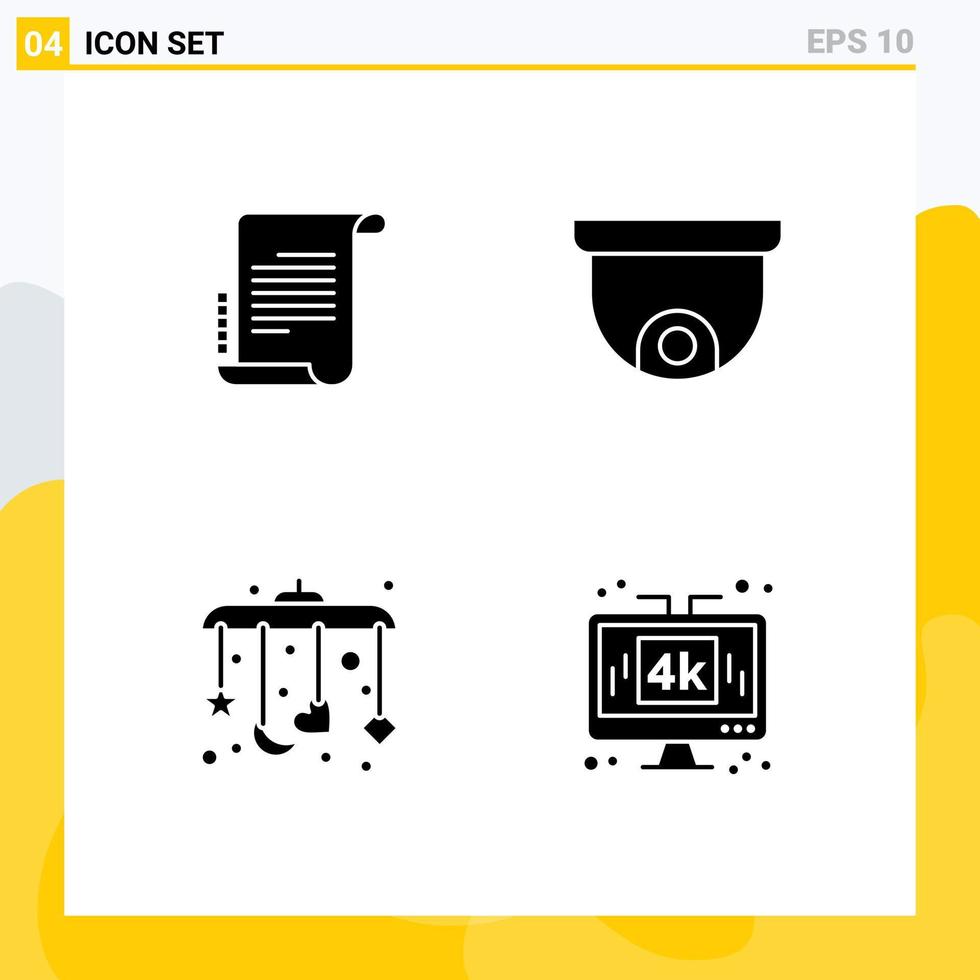 4 Universal Solid Glyph Signs Symbols of decree sleep screenplay planning display Editable Vector Design Elements