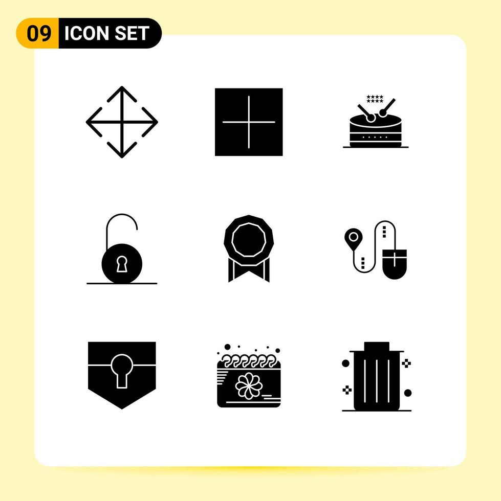 9 Solid Glyph concept for Websites Mobile and Apps mouse license instrument bonus circular Editable Vector Design Elements
