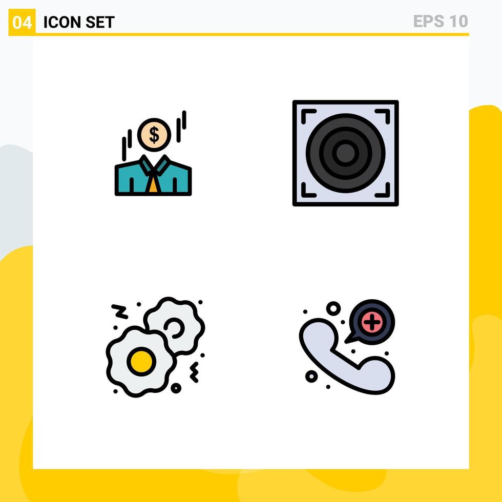 Pack of 4 Modern Filledline Flat Colors Signs and Symbols for Web Print Media such as businessman fast money web contact Editable Vector Design Elements