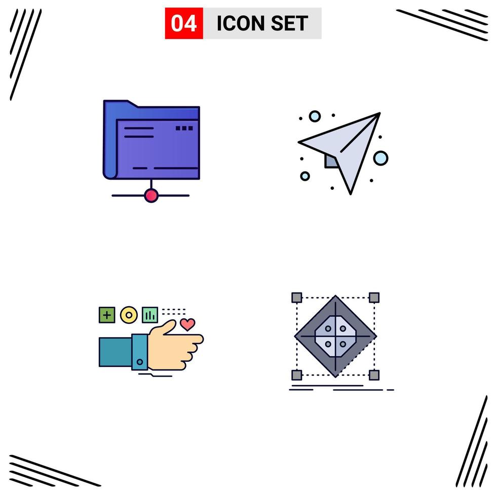 4 Creative Icons Modern Signs and Symbols of folder technology storage plan heart Editable Vector Design Elements