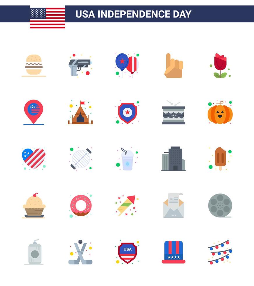 Group of 25 Flats Set for Independence day of United States of America such as imerican american balloons usa foam hand Editable USA Day Vector Design Elements