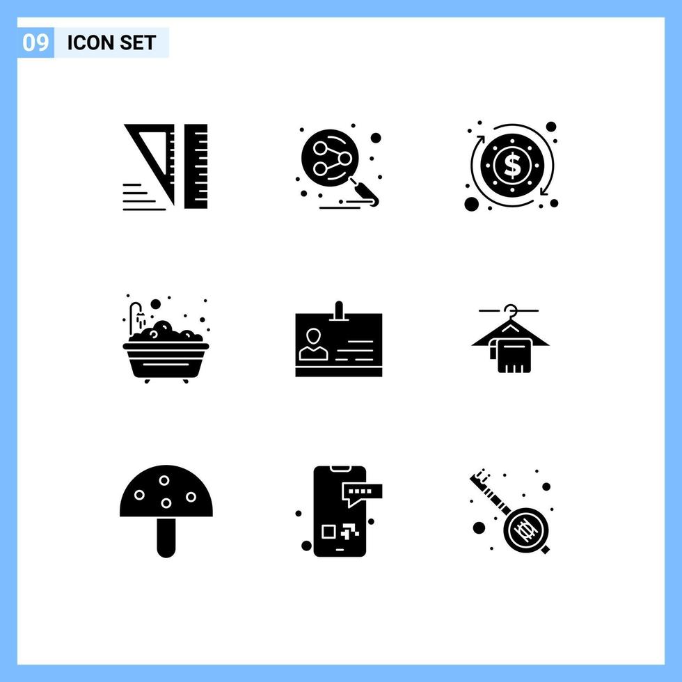 Set of 9 Modern UI Icons Symbols Signs for badge card business id shower Editable Vector Design Elements