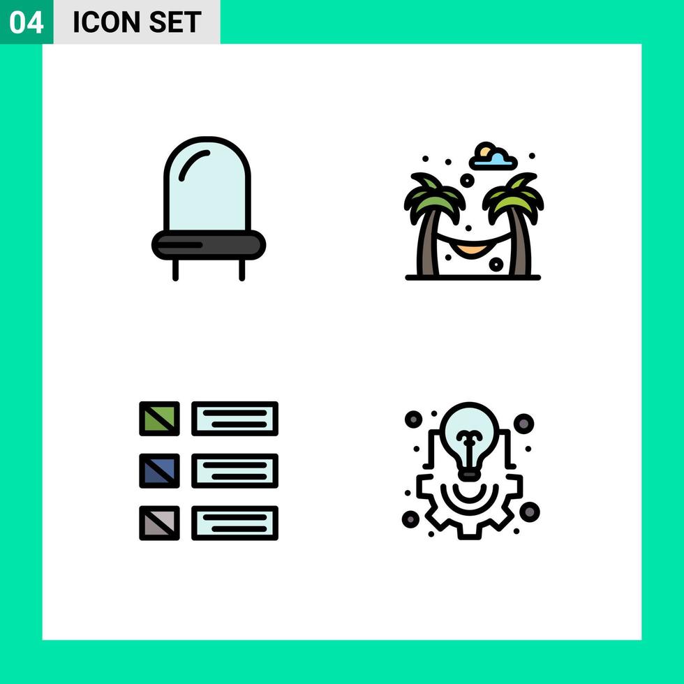 Pictogram Set of 4 Simple Filledline Flat Colors of diode listing hammock design bulb Editable Vector Design Elements
