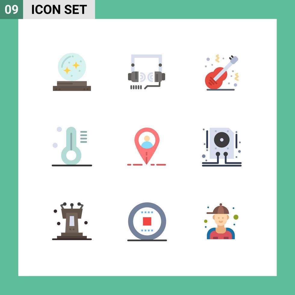 Set of 9 Modern UI Icons Symbols Signs for location thermometer web temperature music Editable Vector Design Elements