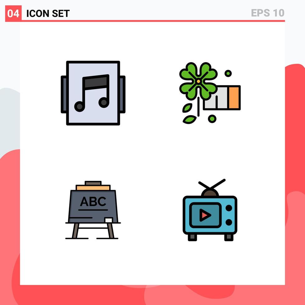 Pictogram Set of 4 Simple Filledline Flat Colors of album board anemone learining television Editable Vector Design Elements