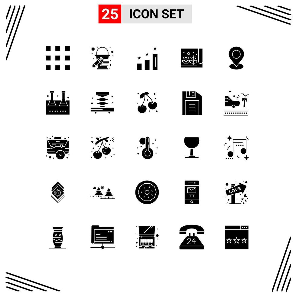 Modern Set of 25 Solid Glyphs and symbols such as chemical flask marker positions map small Editable Vector Design Elements