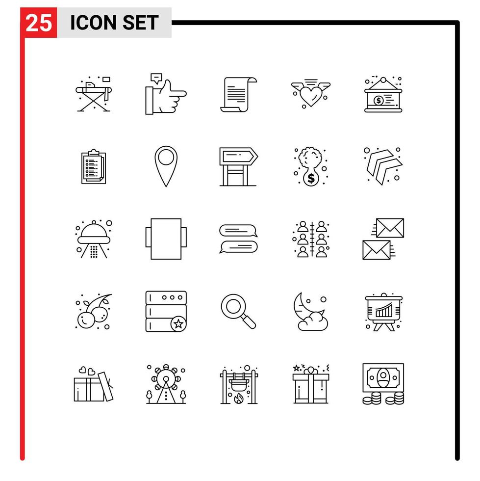 25 Creative Icons Modern Signs and Symbols of dollar sign currency text board heart Editable Vector Design Elements