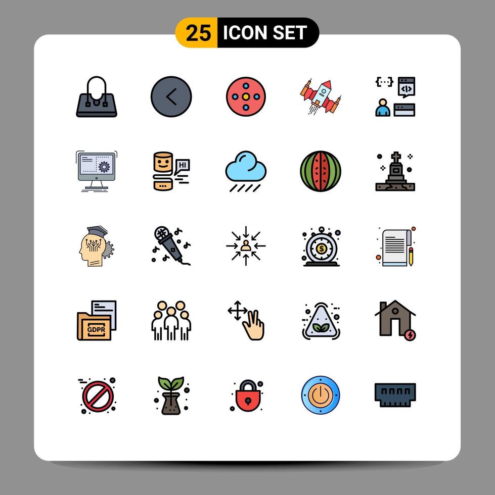 Pictogram Set of 25 Simple Filled line Flat Colors of develop app reel alien ship Editable Vector Design Elements