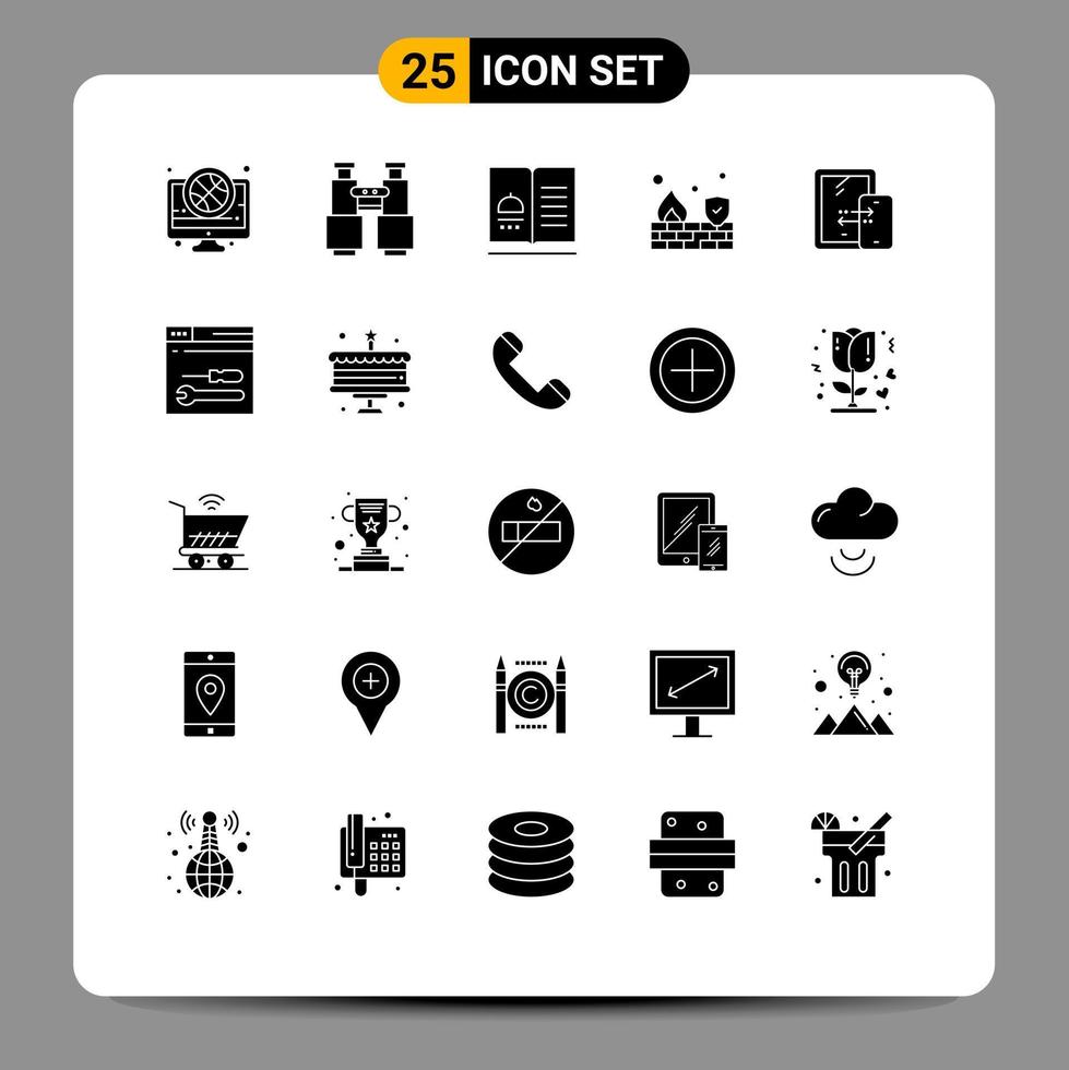 Mobile Interface Solid Glyph Set of 25 Pictograms of security fire explore thanksgiving menu Editable Vector Design Elements