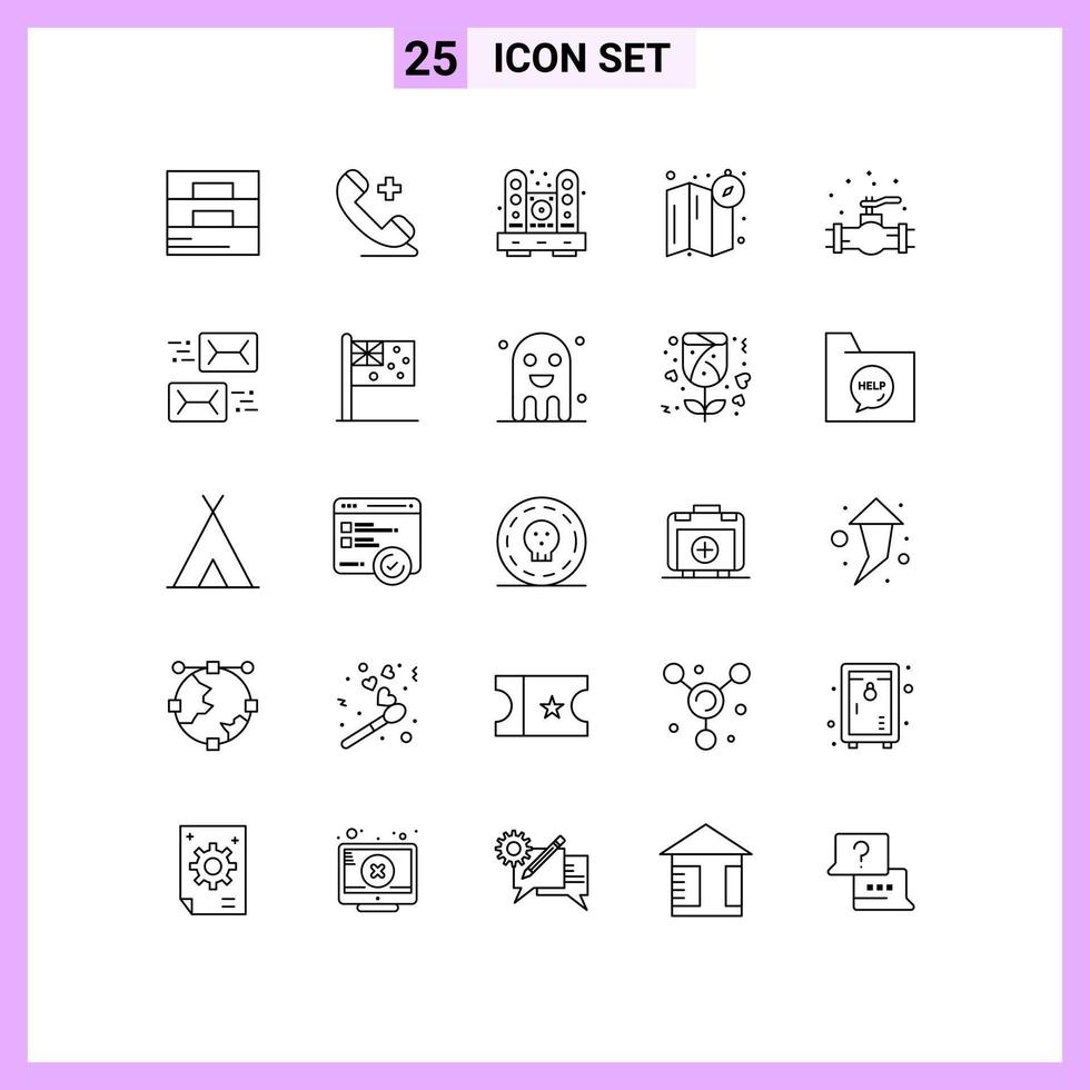 Universal Icon Symbols Group of 25 Modern Lines of plumber map desk location speaker Editable Vector Design Elements