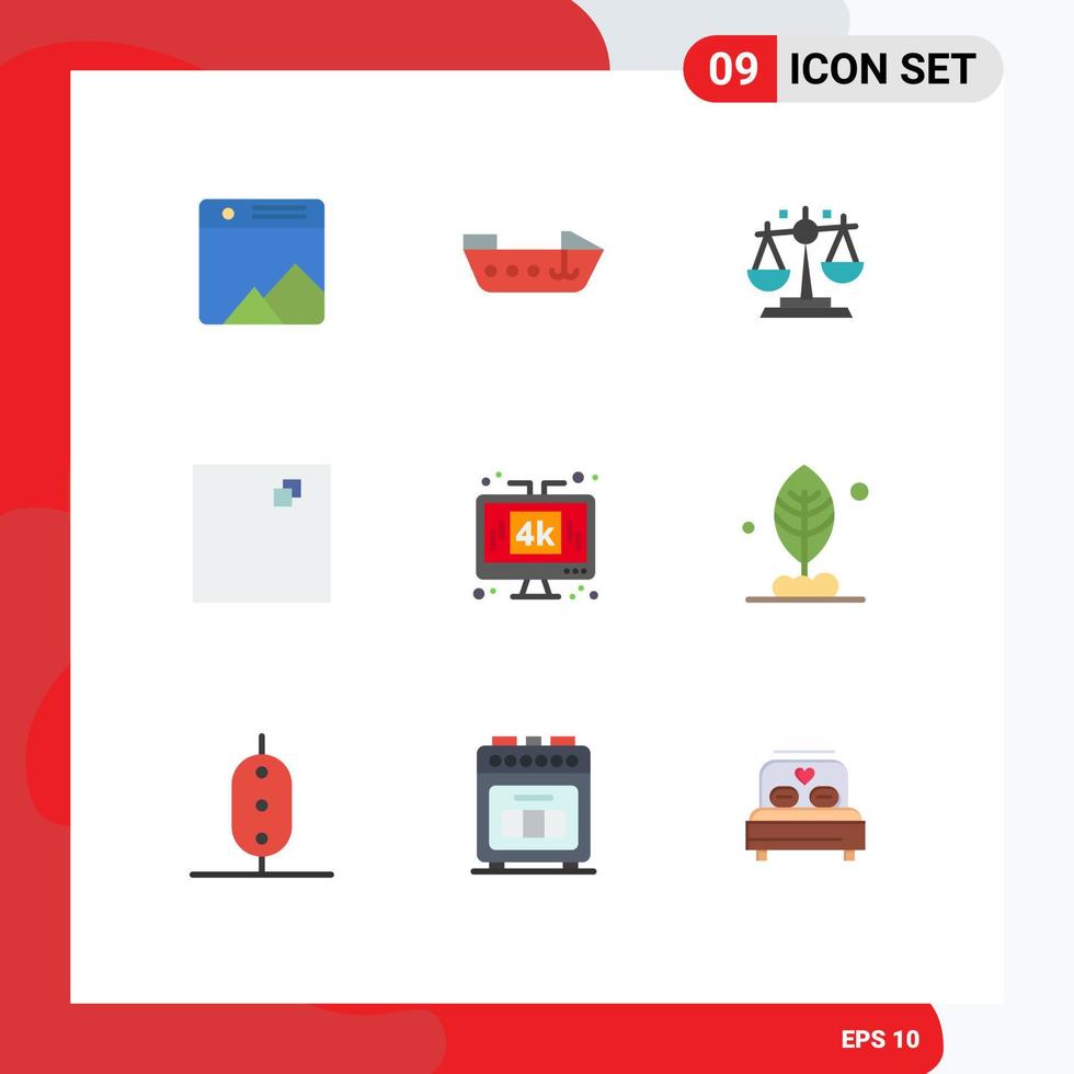 Group of 9 Flat Colors Signs and Symbols for lcd media law display view Editable Vector Design Elements