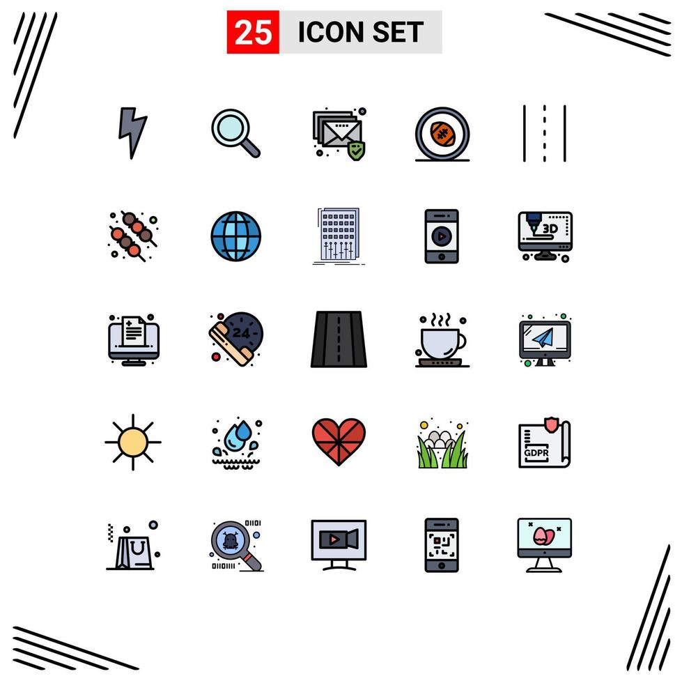 Pictogram Set of 25 Simple Filled line Flat Colors of lines driveway mail rugby scrum rugby field Editable Vector Design Elements