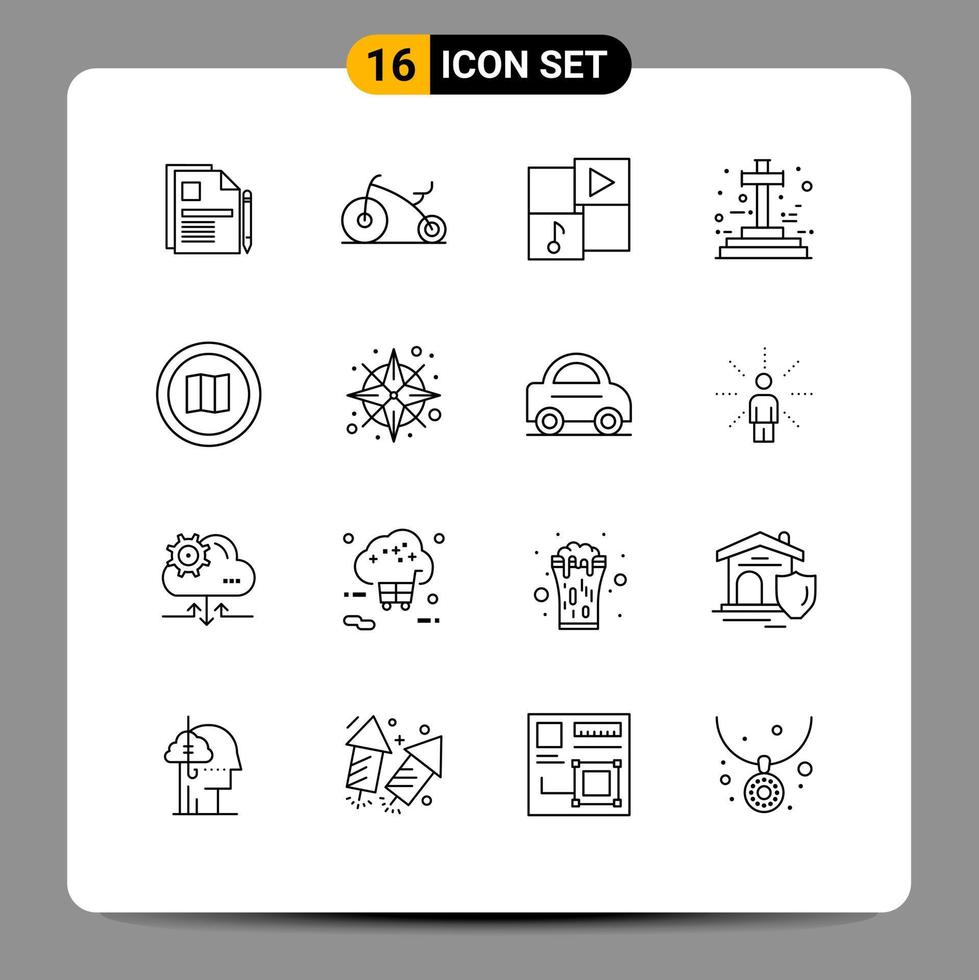 paquete de 16 signos y símbolos de contornos modernos para medios de impresión web como google halloween media cementerio cruzar elementos de diseño de vectores editables