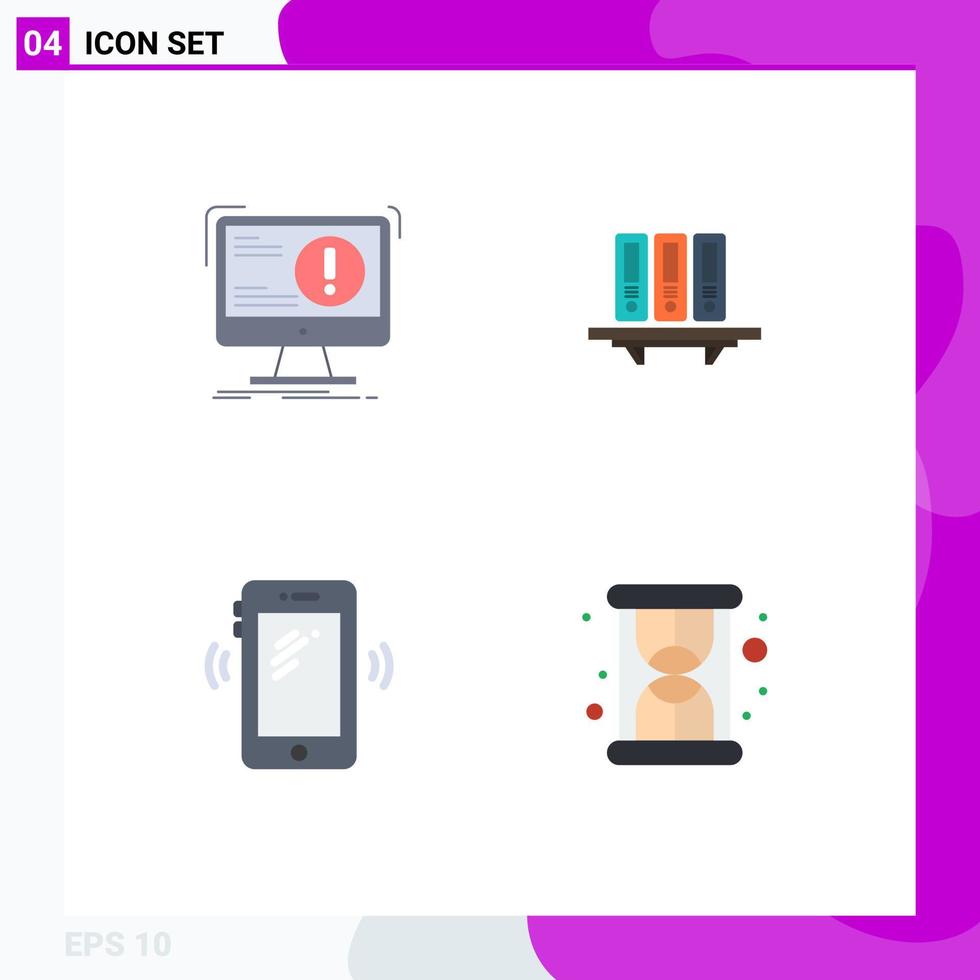 Editable Vector Line Pack of 4 Simple Flat Icons of alert documents computer archive storage Editable Vector Design Elements