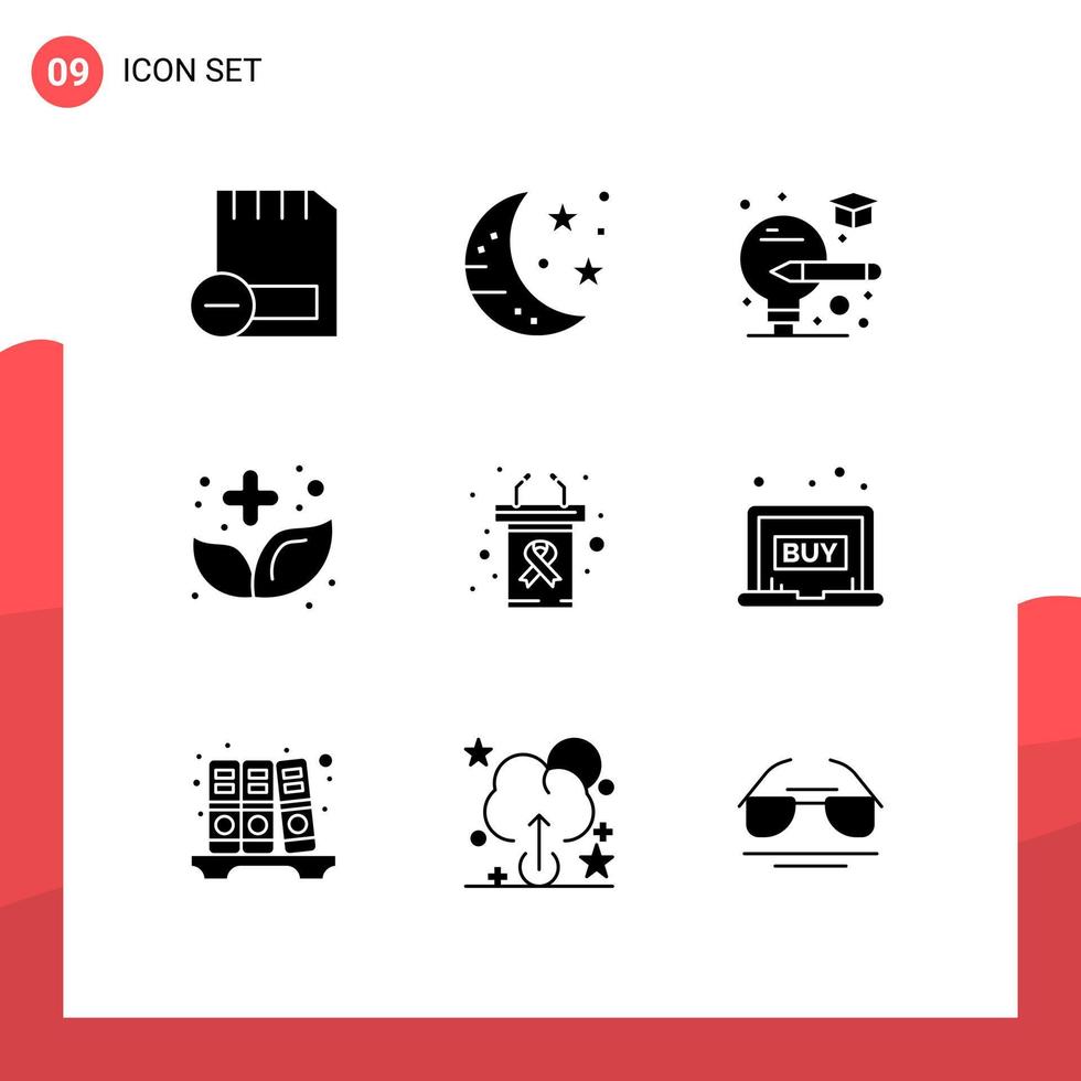 Modern Set of 9 Solid Glyphs and symbols such as podium herbal party herb alternative Editable Vector Design Elements