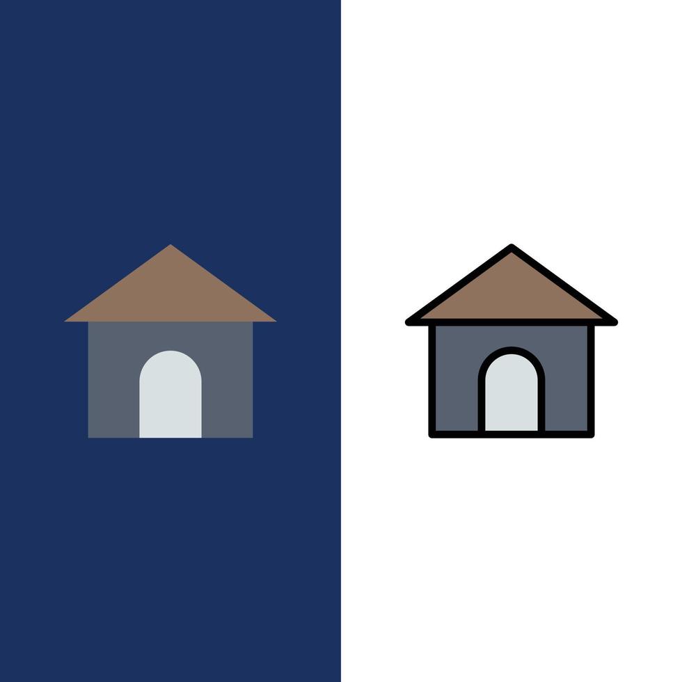 Building Hose House Shop  Icons Flat and Line Filled Icon Set Vector Blue Background