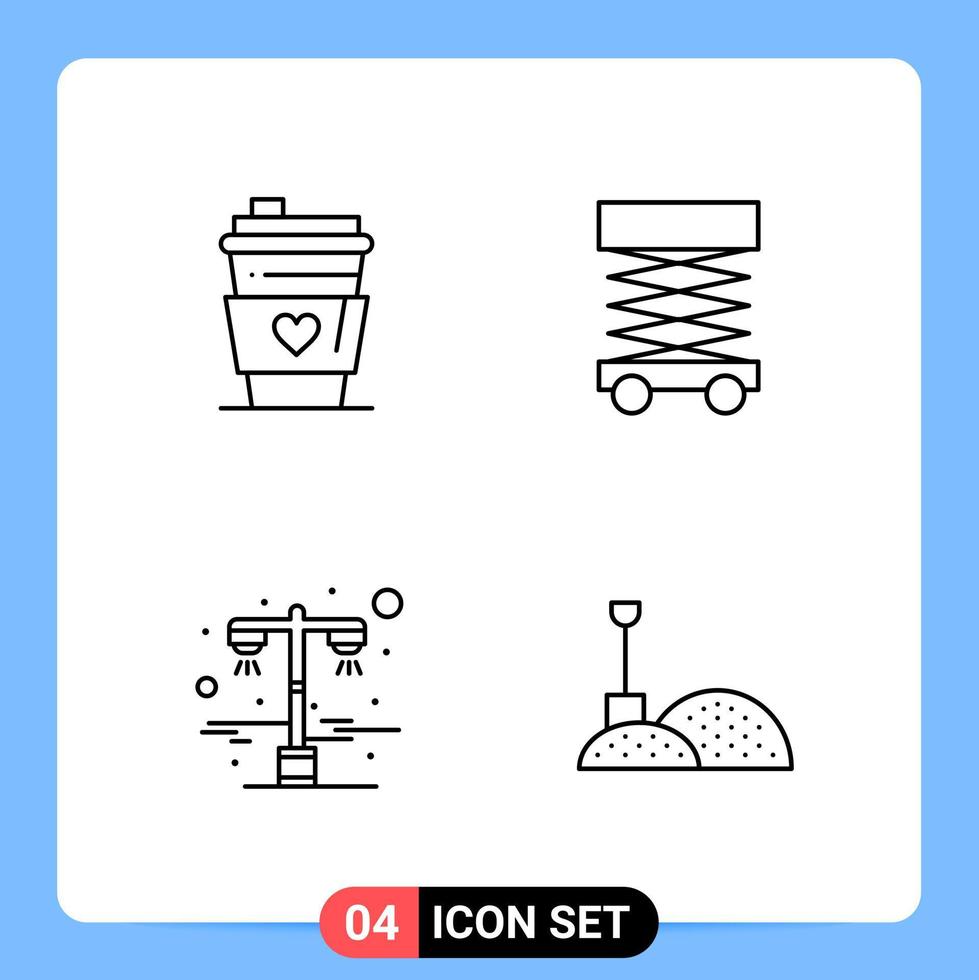 4 Line Black Icon Pack Outline Symbols for Mobile Apps isolated on white background 4 Icons Set Creative Black Icon vector background