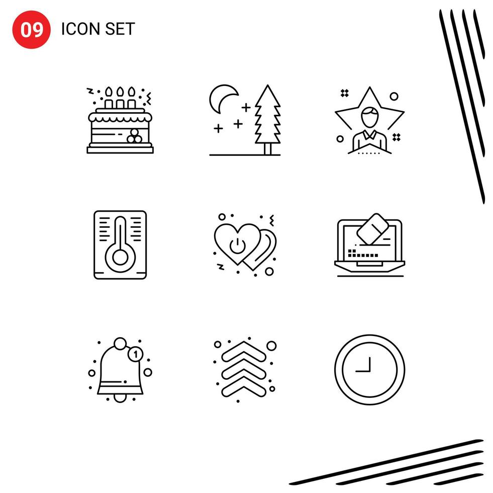 Set of 9 Modern UI Icons Symbols Signs for off heart bright temperature measurement man Editable Vector Design Elements