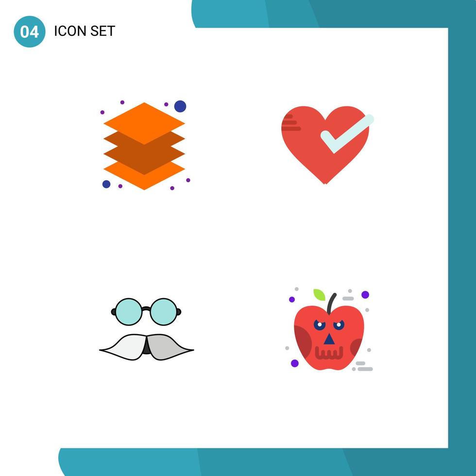 Editable Vector Line Pack of 4 Simple Flat Icons of layer moustache design ok movember Editable Vector Design Elements