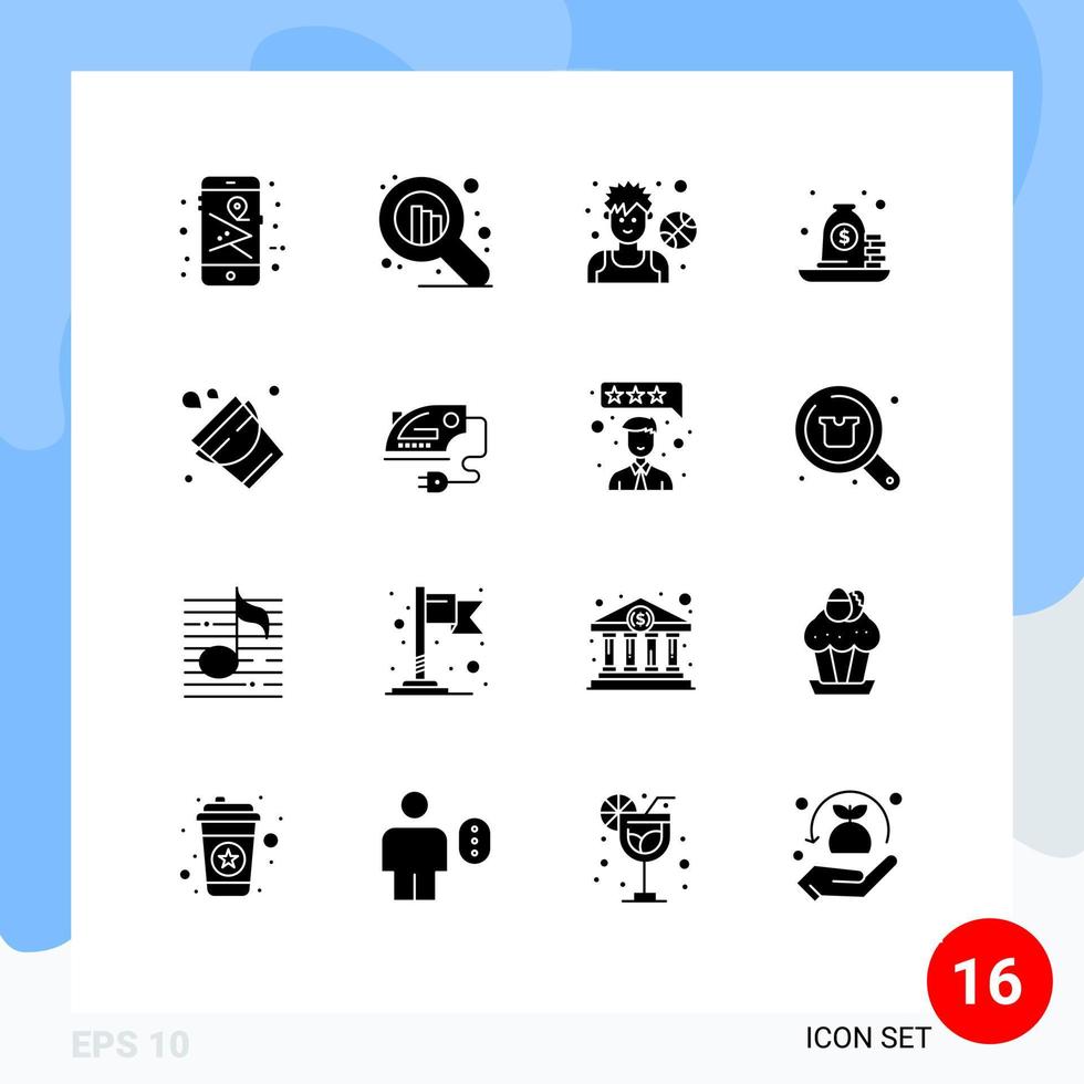 Pictogram Set of 16 Simple Solid Glyphs of bucket bag avatar payment loan Editable Vector Design Elements