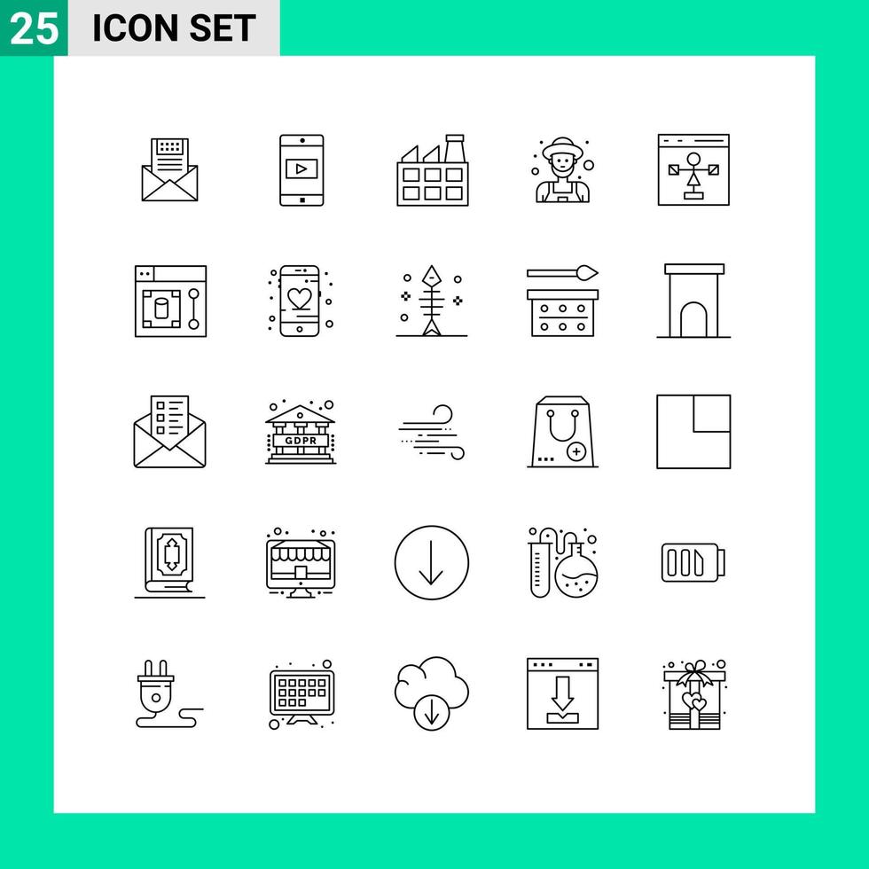 Modern Set of 25 Lines and symbols such as man farmer application industry construction Editable Vector Design Elements