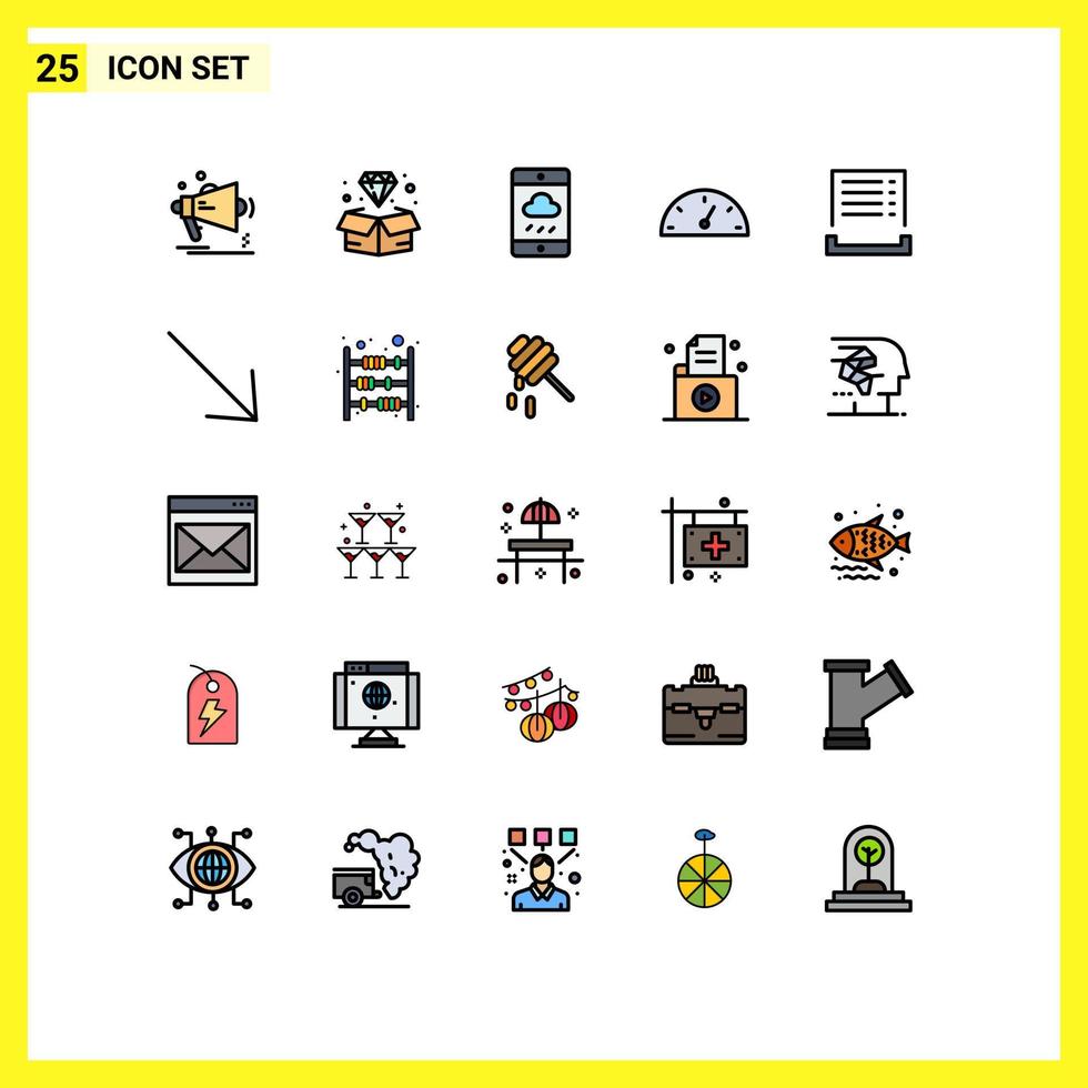 Pictogram Set of 25 Simple Filled line Flat Colors of cash performance jewelry gauge rain Editable Vector Design Elements