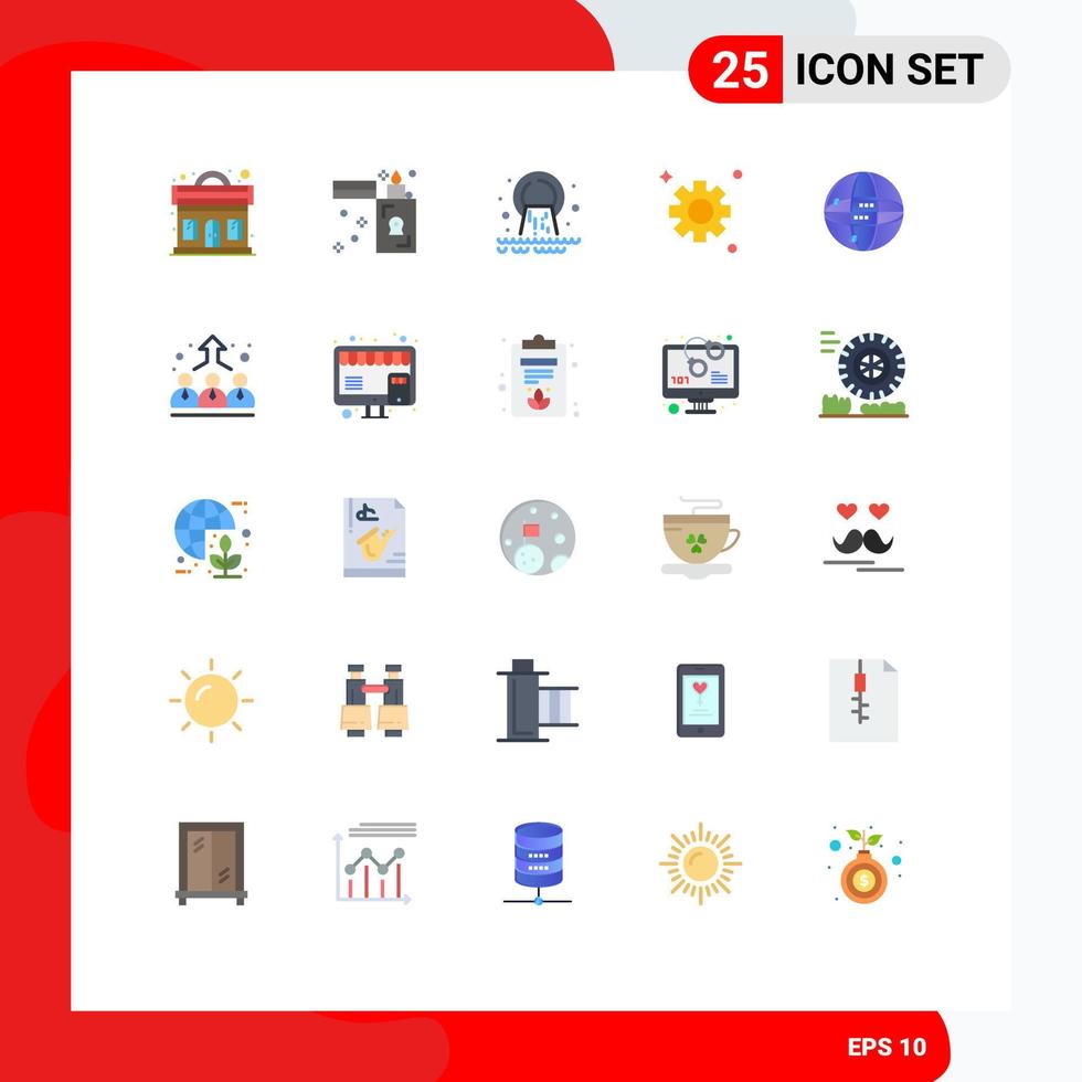 25 User Interface Flat Color Pack of modern Signs and Symbols of internet cogs pipe setting waste Editable Vector Design Elements